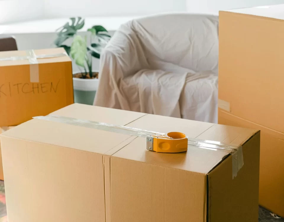 Kiracının temerrüdü nedeniyle tahliye konulu makale görseli; taşınma kolileri ve bant ile kira bedelinin ödenmemesi nedeniyle tahliye sürecini simgeleyen görsel.