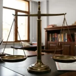 Önalım Hakkı (Şufa Hakkı) 1 Avukat masası üzerinde adalet terazisi, Türk Medeni Kanunu kitapları ve tapu senedi; paylı mülkiyette önalım hakkı (şufa hakkı) uyuşmazlıklarını ve gayrimenkul hukukunu temsil eden hukuki kompozisyon.